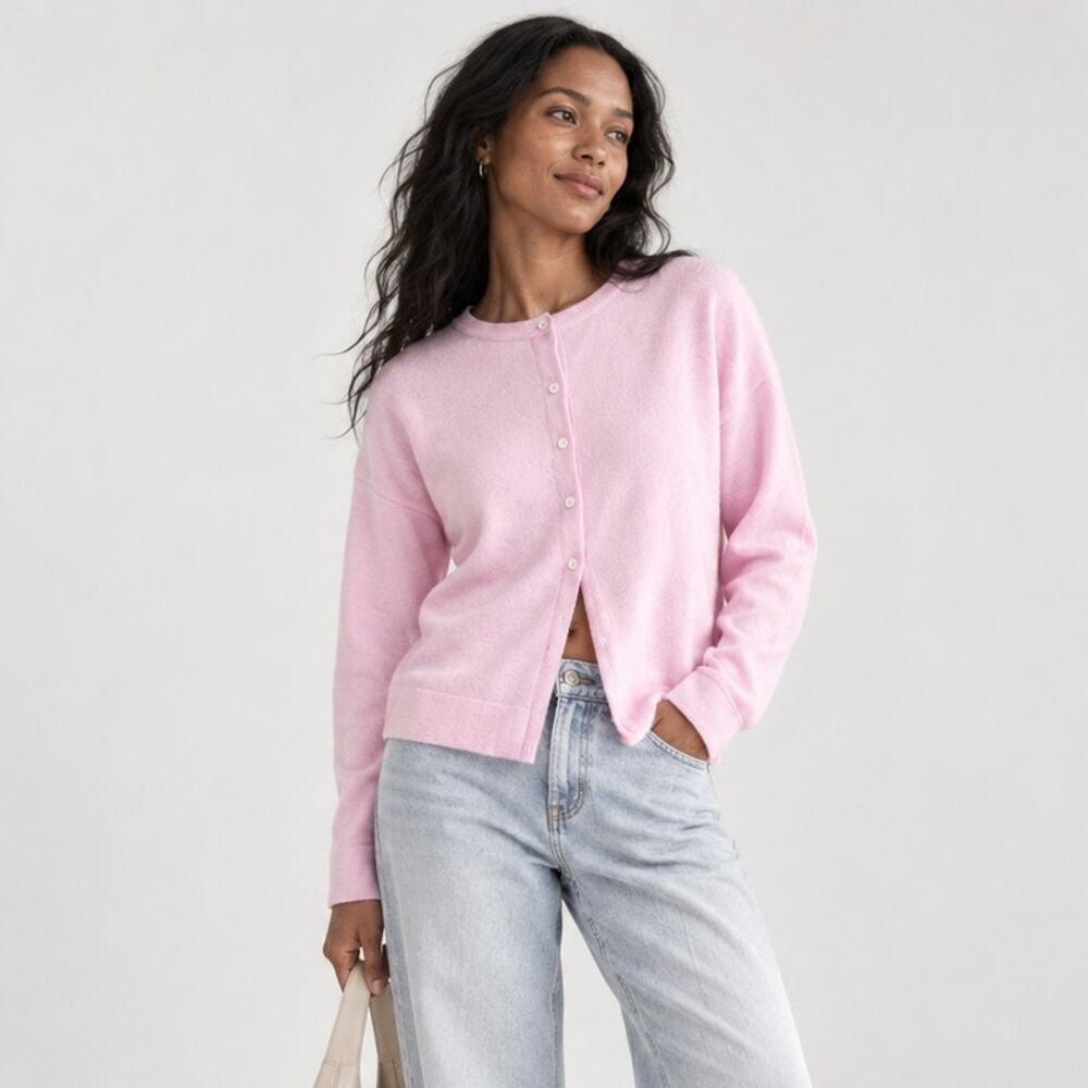 Rossopuro Pink Wool/Cashmere Long Sleeve Half-Button Front Cardigan, size IT44/M